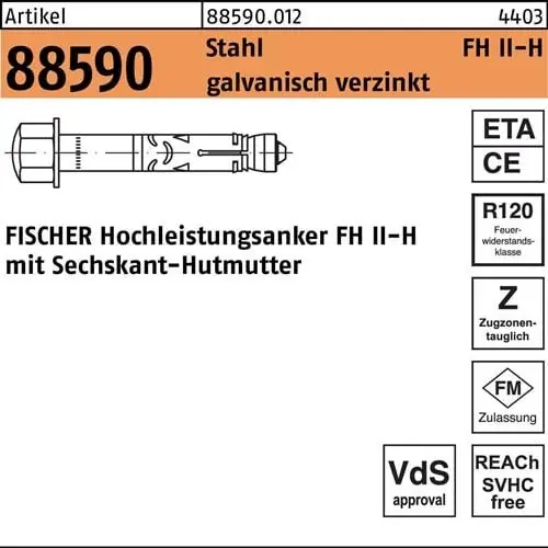 Garantierte Lieferung Hochleistungsanker R 88590 FH II 10/25 H Stahl galv.verz. 50St. FISCHER