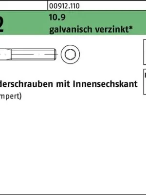 Zylinderschraube DIN 912 Innen-6kt M12x330 10.9 galv.verz. 25St. Versand Am Gleichen Tag