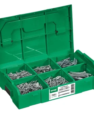 Sonderaktion SPAX Montagekoffer L-BOXX Mini - 700x Universalschraube in 6 Abmessungen, Senkkopf T-STAR plus Vollgewinde 4CUT WIROX A9J