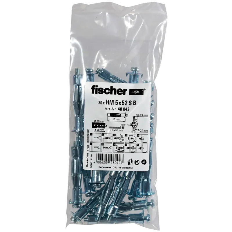 Super-Preis Fischer 20x Hohlraum-Metalldübel HM 5 x 52 S B im Beutel - 048042
