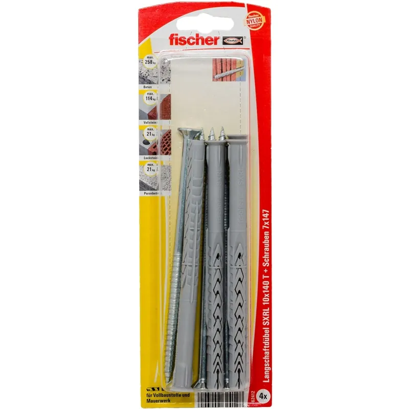 Nur Heute Fischer 4x Langschaftdübel SXRL 10x140 T Senkkopfschraube - 62412