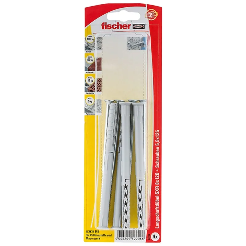 Neu Fischer 4x Langschaftdübel SXR 8x120 Z Senkkopfschraube (PZ) - 52206