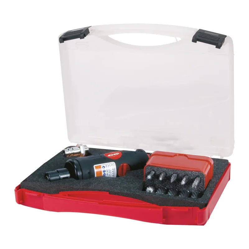 Markenprodukt RUKO Druckluftschleifer-Satz mit Kupplungsstecker inklusive Frässtifte-Satz im Kunststoffkoffer - 12 tlg. - 116100