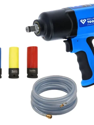 Kostenfreie Lieferung BRILLIANT TOOLS Druckluft-Schlagschrauber 1/2" 1.450 Nm inkl. Steckschlüssel-Set + PVC-Gewebeschlauch