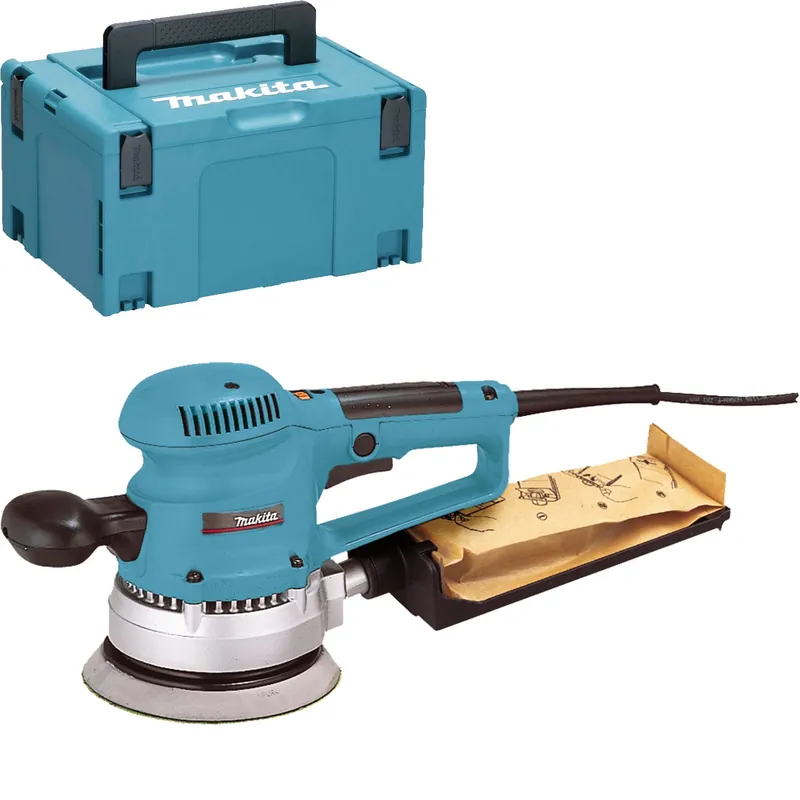 Markenware Makita BO6030JX Exzenterschleifer 310 W 150 mm + Schleifpapier-Set im MAKPAC