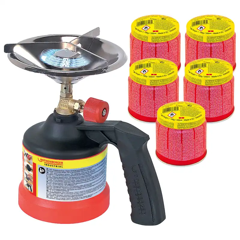 ROTHENBERGER Industrial Scout Campingkocher inkl. 5x C200 Kartusche 330 ml mit ILL System - 1500004213 Sale