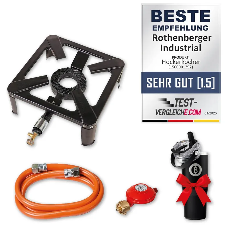 Kracherpreis ROTHENBERGER Industrial Hockerkocher inkl. Schlauch & Regler | mit Thermo Kaffeebecher / Getränkebecher