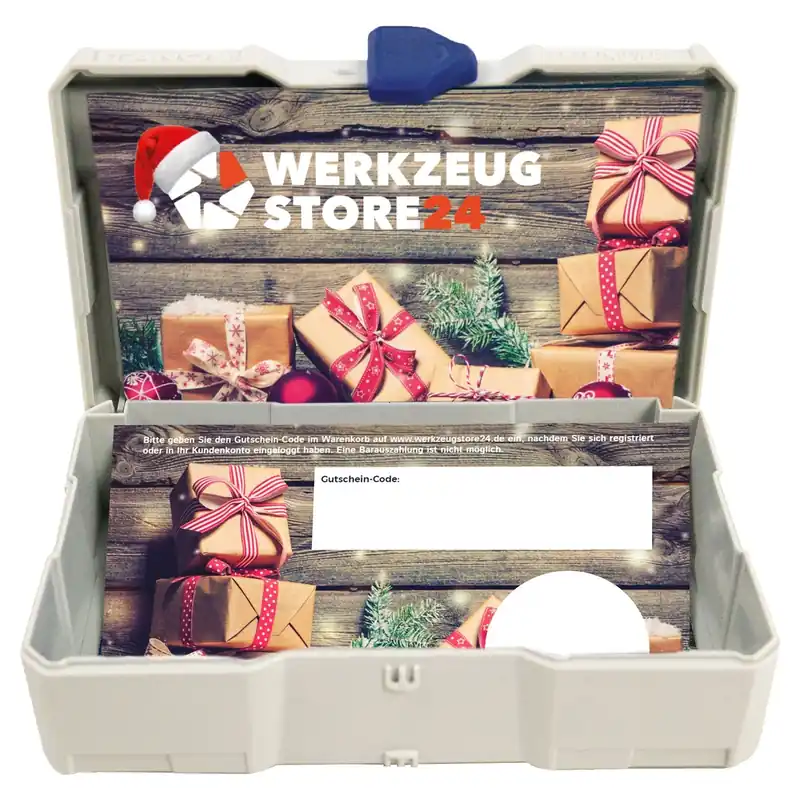 Bestseller Geschenkgutschein XMAS Wert 50 € (Motiv Geschenke) - im Miniatur Systainer