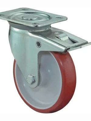BS Rollen Lenkrolle mit Totalfeststeller und Anschraubplatte Polyurethan rot Rollenlager 100 mm 125 kg - L420.B31.100 Nur Für Kurze Zeit