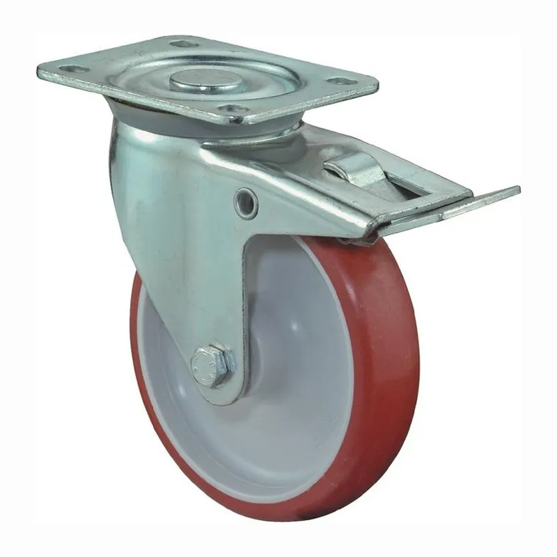 BS Rollen Lenkrolle mit Totalfeststeller und Anschraubplatte Polyurethan rot Rollenlager 100 mm 125 kg - L420.B31.100 Nur Für Kurze Zeit
