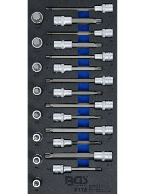 Abverkauf BGS Werkstattwageneinlage 1/3: Bit-Einsatz-Satz Antrieb Innenvierkant 12,5 mm (1/2") Innenvielzahn (für XZN) 22tlg. - 4118