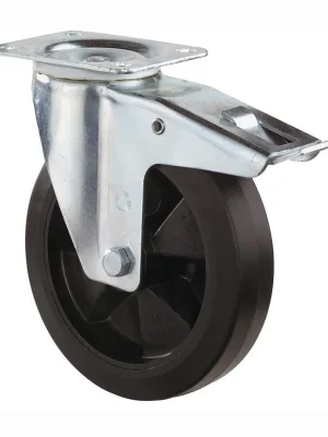 Begrenztes Angebot BS Rollen Lenkrolle mit Totalfeststeller und Anschraubplatte Vollgummi 100 mm 140 kg - L420.B60.100
