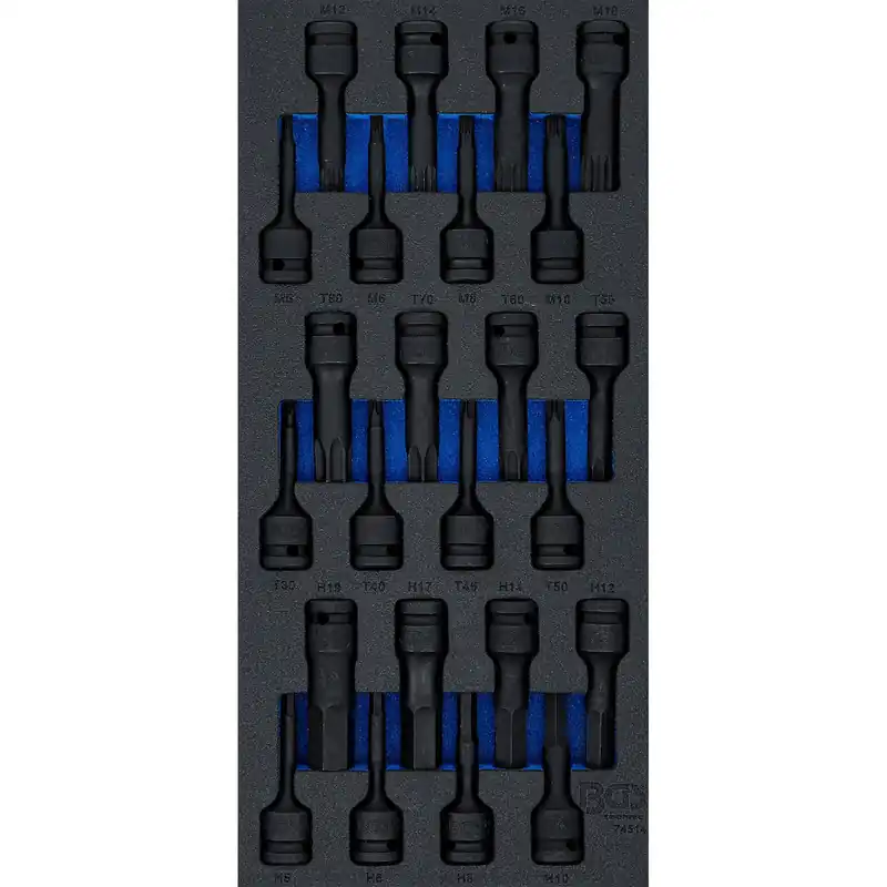 BGS Werkstattwageneinlage 1/3: Kraft-Bit-Einsatz-Satz Antrieb Innenvierkant 12,5 mm (1/2") 24tlg. - 74514 Must-Have
