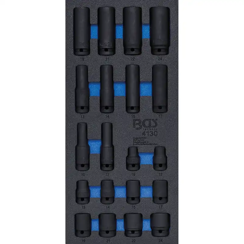 Must-Have BGS Werkstattwageneinlage 1/3: Kraft-Steckschlüssel-Einsätze Sechskant 12,5 mm (1/2") 10 - 24 mm 20tlg. - 4130