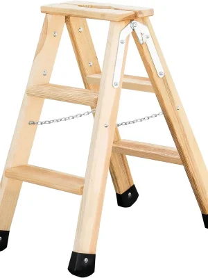 Günzburger Steigtechnik Stufen-Stehleiter beidseitig begehbar Holz 2 x 3 Stufen - 033806 Neue Ware