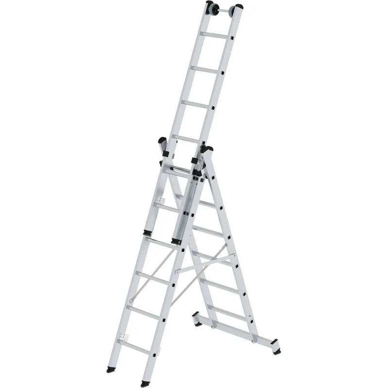 Super-Preis Günzburger Steigtechnik Mehrzweckleiter 3tlg. mit nivello-Traverse und Wandlaufrollen 3 x 6 Sprossen - 033306