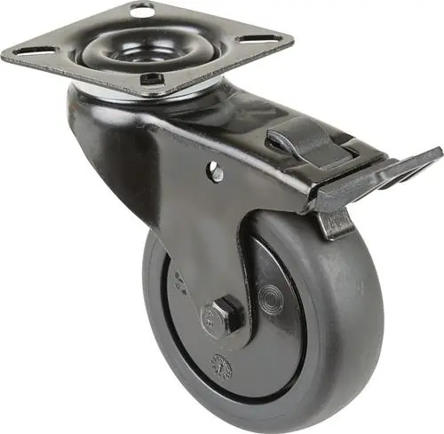Top-Seller Lenkrolle m.Festst.D.50mm Trgf.50kg m.Platte m.Festst.Gum.schwarz BS ROLLEN