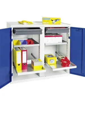 Stumpf Werkzeug- und Materialschrank Serie 3000 lichtgrau / enzianblau + 2 Schubladen 100 mm + 4 Auszugsboden - 3002274 Abverkauf