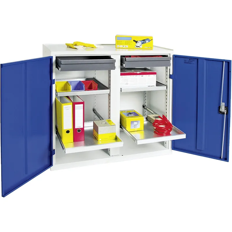 Stumpf Werkzeug- und Materialschrank Serie 3000 lichtgrau / enzianblau + 2 Schubladen 100 mm + 4 Auszugsboden - 3002274 Abverkauf