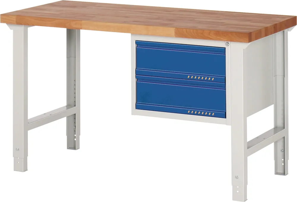 Preiswert Werkbank Ser.BK 650 B1500xT700xH790-1140mm Buche lichtgrau/blau 2 Schubl.TECWERK