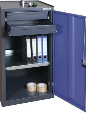 Geprüft Werkzeug-/Beistellschrank H1000xB500xT500mm 2Schubl.,1Bd.anthrazit/blau TECWERK