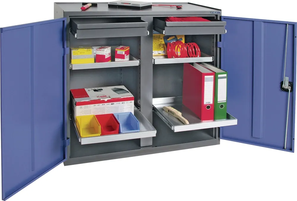 Kracherpreis Werkzeug-/Beistellschrank H1000xB1000xT500mm 2Schubl.,4Bd.anthrazit/blau TECWERK
