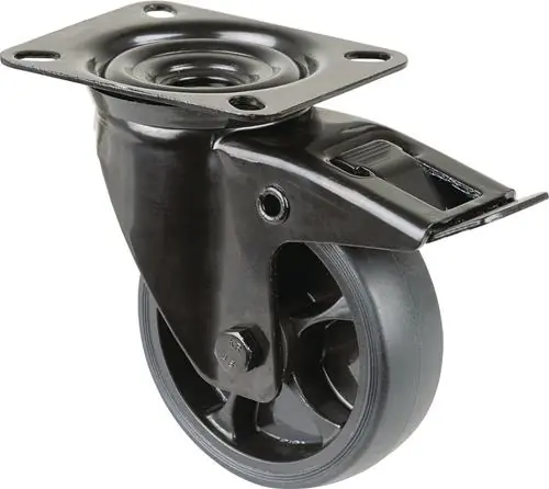 Lenkrolle D.100mm Trgf.110kg m.Festst.Gum.104x80mm schwarz BS ROLLEN Zertifiziert