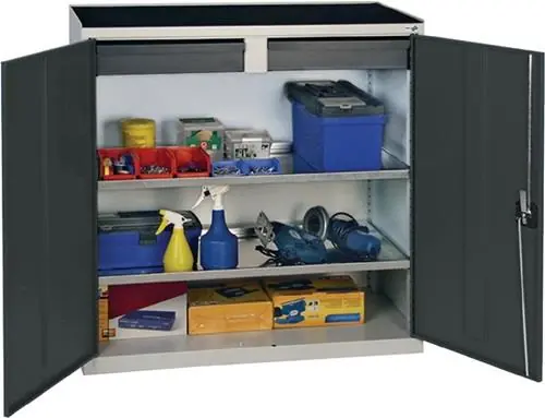 Werkzeug-/Beistellschrank H1000xB1000xT500mm 2Schubl.,2Bd.lichtgrau/enzianblau Neue Kollektion