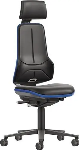 Kracherpreis Arbeitsdrehstuhl Rl.m.Kopfstütze Kunstlederpolster schwarz blau 470-640mm BIMOS