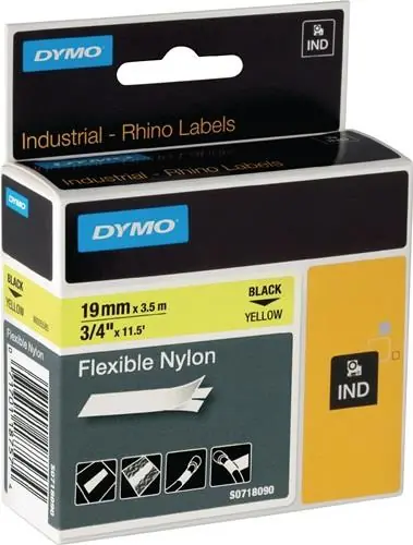 Dymo Schriftband Bandbreite 19 mm Bandlänge 3,5 m schwarz auf gelb Nylonband - 18491 Neu Im Sortiment