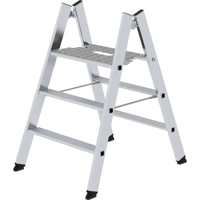 Günzburger Steigtechnik Klapptritt beidseitig begehbar Alu natur 2x3 Stufen - 050183 Knallerangebot
