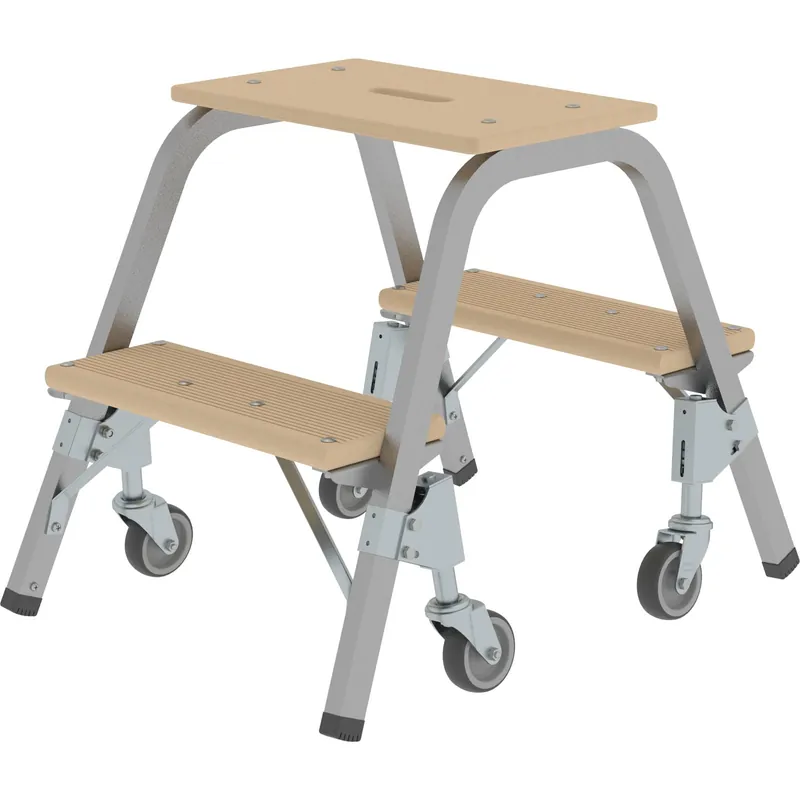 Sale Günzburger Steigtechnik Stahl-Holz-Tritt mit Lenkrollen 2 x 2 Stufen - 039022
