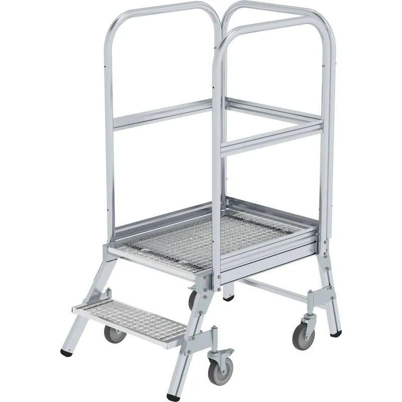 Günzburger Steigtechnik Podesttreppe einseitig begehbar mit Federrolle Stahl-Gitterrost 2 Stufen - 051102 Bestpreis