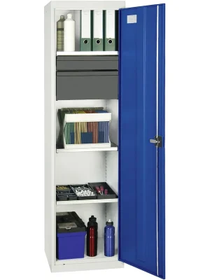 Zertifiziert Stumpf Werkzeug- und Materialschrank Serie 3000 lichtgrau / enzianblau + 1 Schublade 100 mm + 1 Schublade 200 mm + 3 Auszugsböden - 3005774