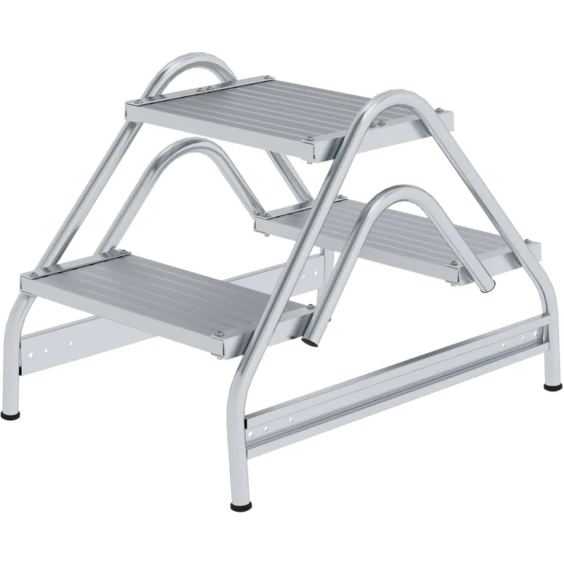 Neu Günzburger Steigtechnik Arbeitspodest beidseitig begehbar Aluminium geriffelt 2 x 2 Stufen - 050059