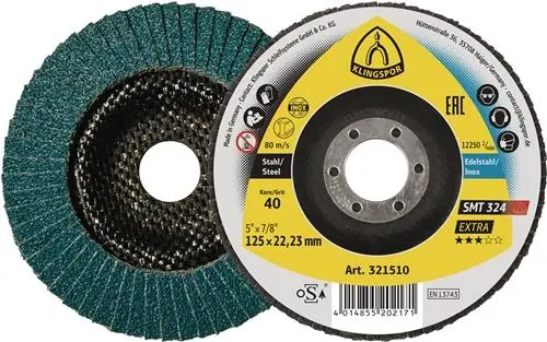 Kracherpreis KLINGSPOR Fächerscheibe SMT 324 Extra Ø 125 mm Körnung 40 12° konisch INOX Zirkonkorund - 321510