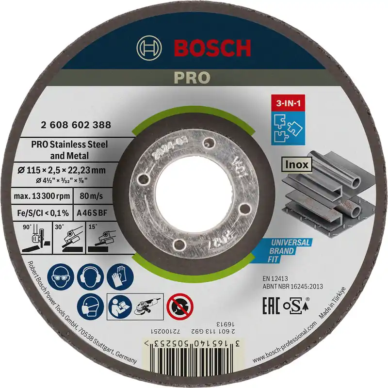 Saisonangebot Bosch PRO Stainless Steel and Metal 3-in-1 Disc 115 x 2,5 x 22,23 mm - 2608602388