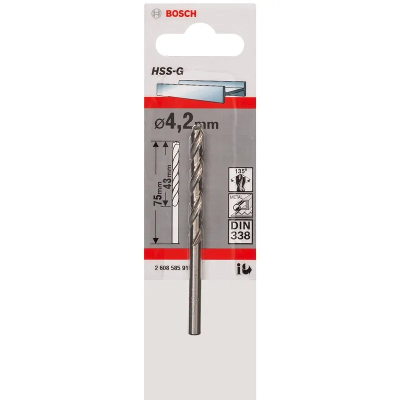 Bosch 1x Metallbohrer HSS-G DIN 338 4,2 x 43 x 75 mm - 2608585918 Markenprodukt