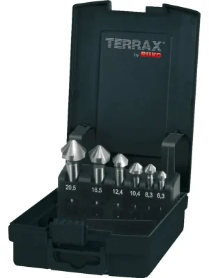 TERRAX by RUKO Kegel- und Entgratsenker-Satz 6tlg. DIN 335 Form C 90° HSS Ø 6,3 - 20,5 mm in Kunststoffkassette - A102152RO Expressversand