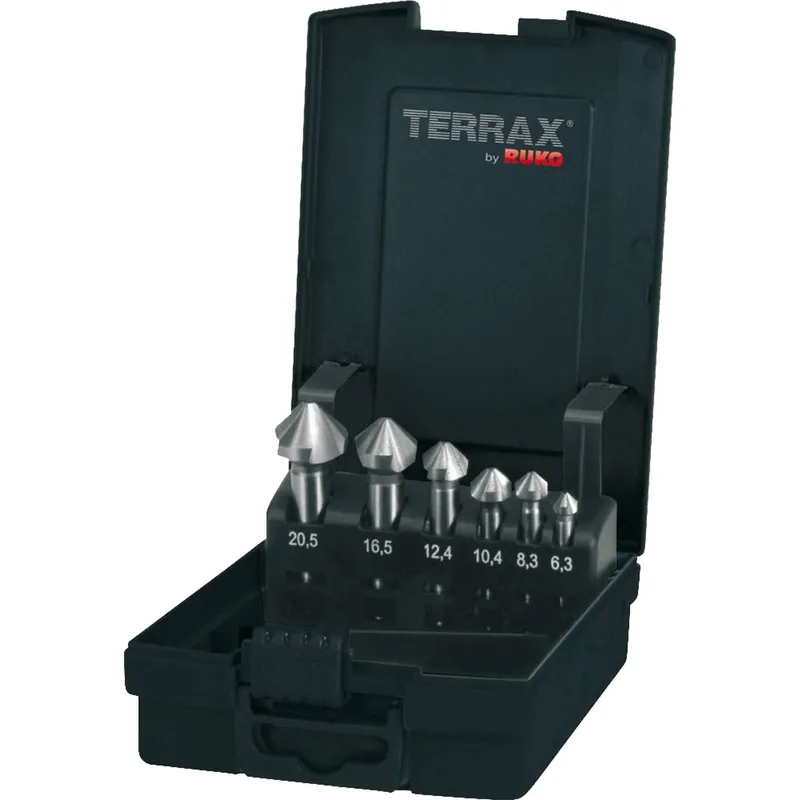 TERRAX by RUKO Kegel- und Entgratsenker-Satz 6tlg. DIN 335 Form C 90° HSS Ø 6,3 - 20,5 mm in Kunststoffkassette - A102152RO Expressversand