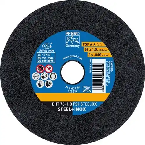 Knallerangebot Trennscheibe PSF STEELOX D.76mm Scheibenstärke 1mm ger.Korund A Bohr.10mm PFERD