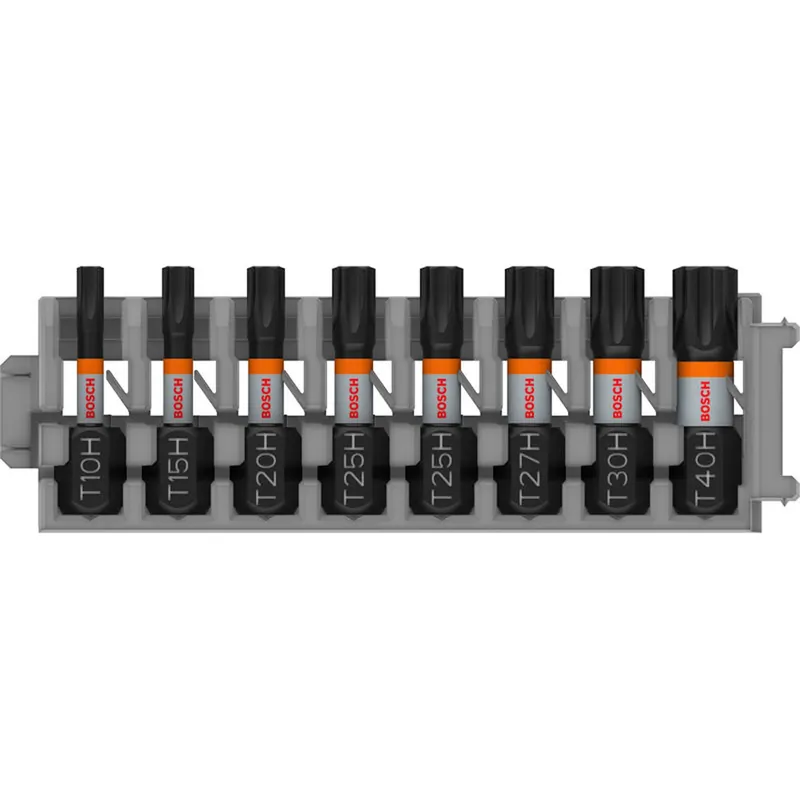 Bosch PRO Torx Security Impact Bit T10H T15H T20H T25H(x2) T27H T30H T40H 25 mm 8-tlg. - 2608521U56 Bestseller