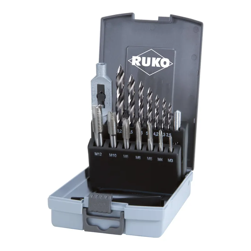Top-Angebot RUKO Einschnittgewindebohrer HSS + ULTIMATECUT Spiralbohrer DIN 338 HSS Typ FLOWSTEP® Spitze in ABS-Kunststoffkassette - 15 tlg - 259004RO