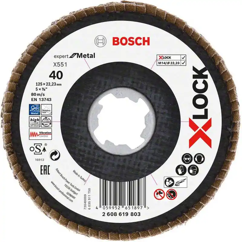 Bosch X-LOCK-Fächerschleifscheibe X551, Expert for Metal, K: 40, Scheibend.: 125 mm - 2608619803 Neu