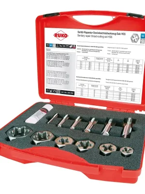 Top-Preis RUKO Sanitär-Reparatur-Gewindeschneidwerkzeug-Satz HSS für zylindrisches Rohrgewinde im Kunststoffkoffer - 245059