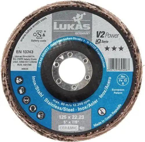 Nur Heute LUKAS Fächerscheibe V2 POWER CER Ø 125 mm K 40 flach INOX Stahl Titan CER - A27441250401450