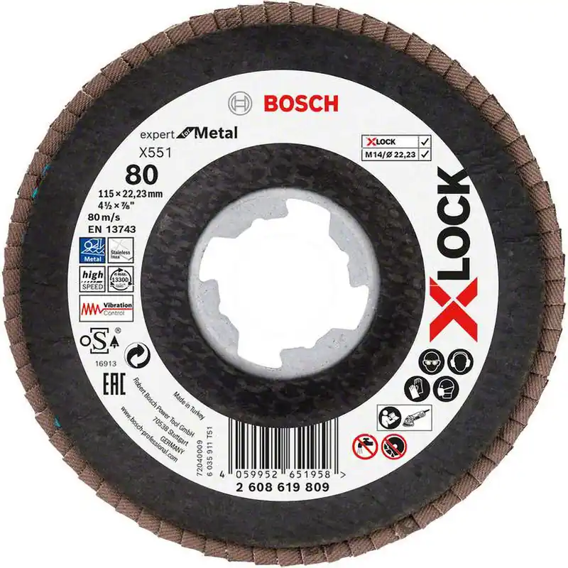 Aktuell Bosch X-LOCK-Fächerschleifscheibe X551, Expert for Metal, K: 80, Scheibend.: 115 mm - 2608619809