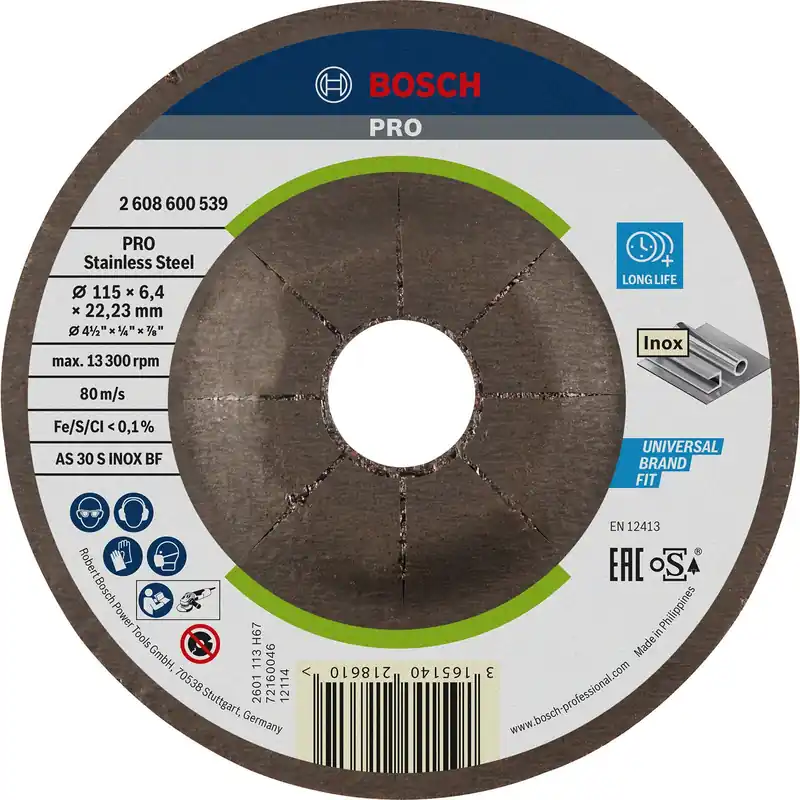 Bosch PRO Stainless Steel Schleifscheibe 115 x 6 x 22,23 mm - 2608600539 Preisknaller