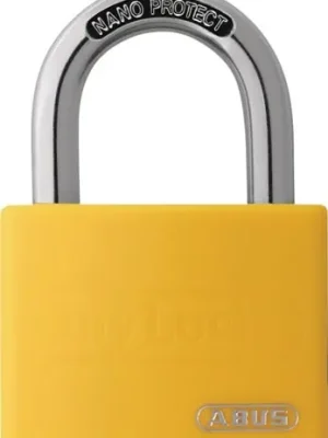 Kostenloser Rückversand ABUS Zylindervorhangschloss T65AL/40 gelb Lock-Tag Schlossk.-B.43mm Alu.versch.-schl. - 80284 3