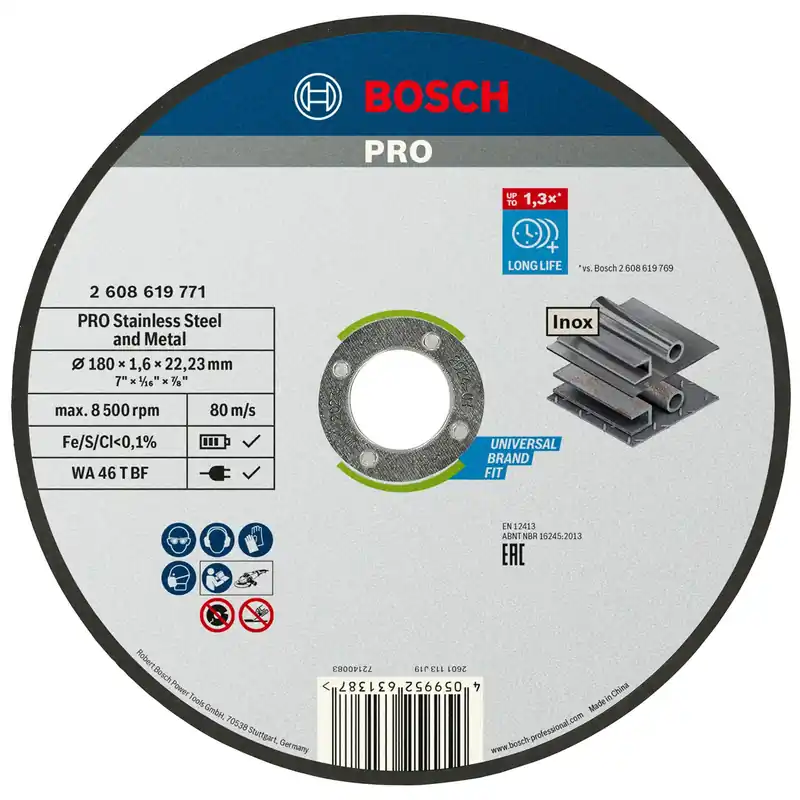 Markenprodukt Bosch PRO Stainless Steel and Metal Trennscheibe 180 x 1,6 x 22,23 mm - 2608619771